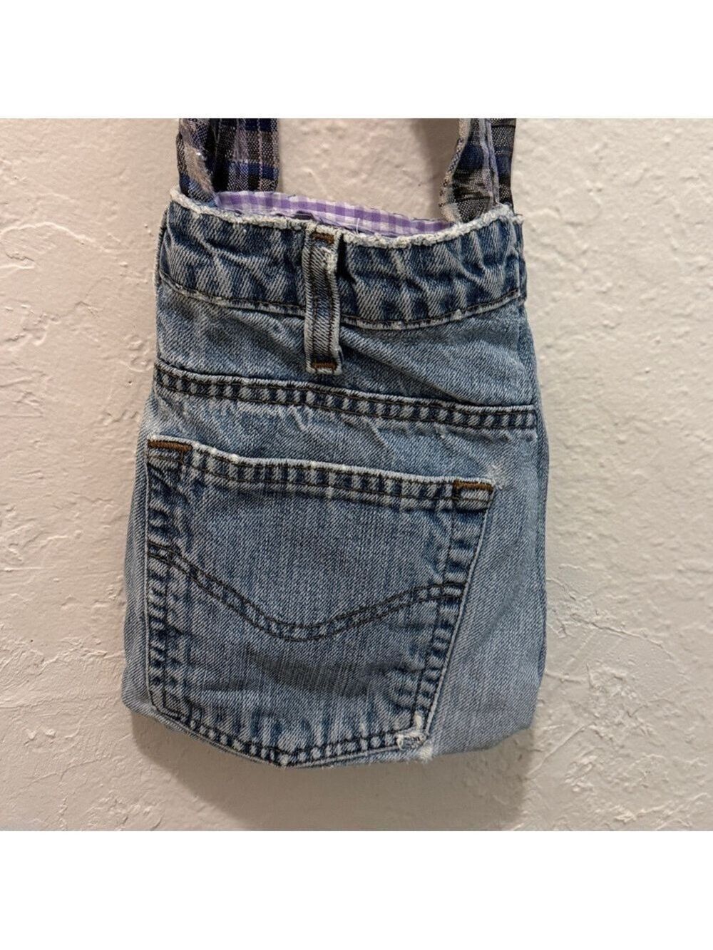 Vintage 90s Denim and Plaid Women's Crossbody Bag handmade cottagecore